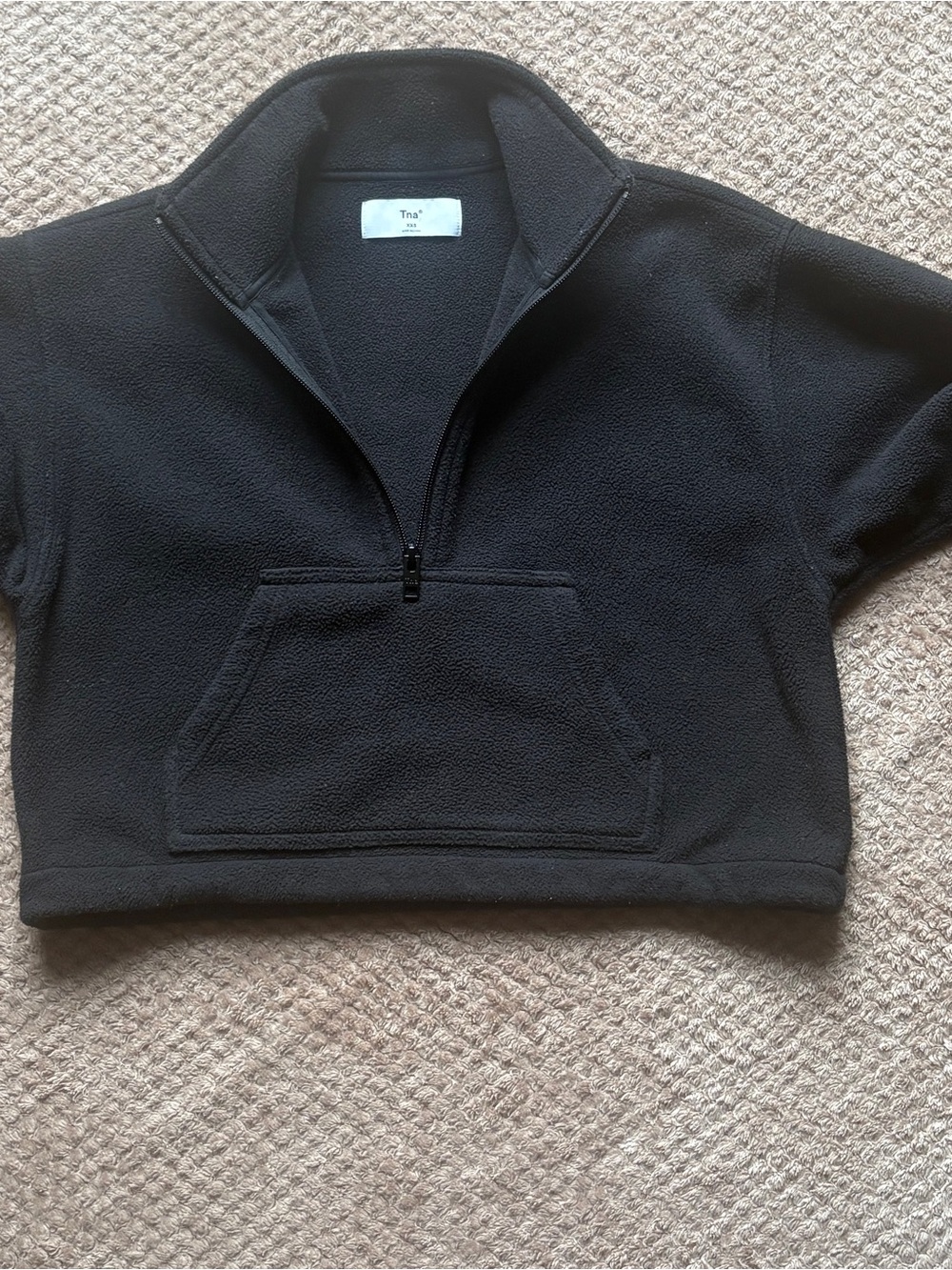 Aritzia Tna Black Polar Fleece Cropped 1/4 Zip Pullover XXS - Picture 2 of 16